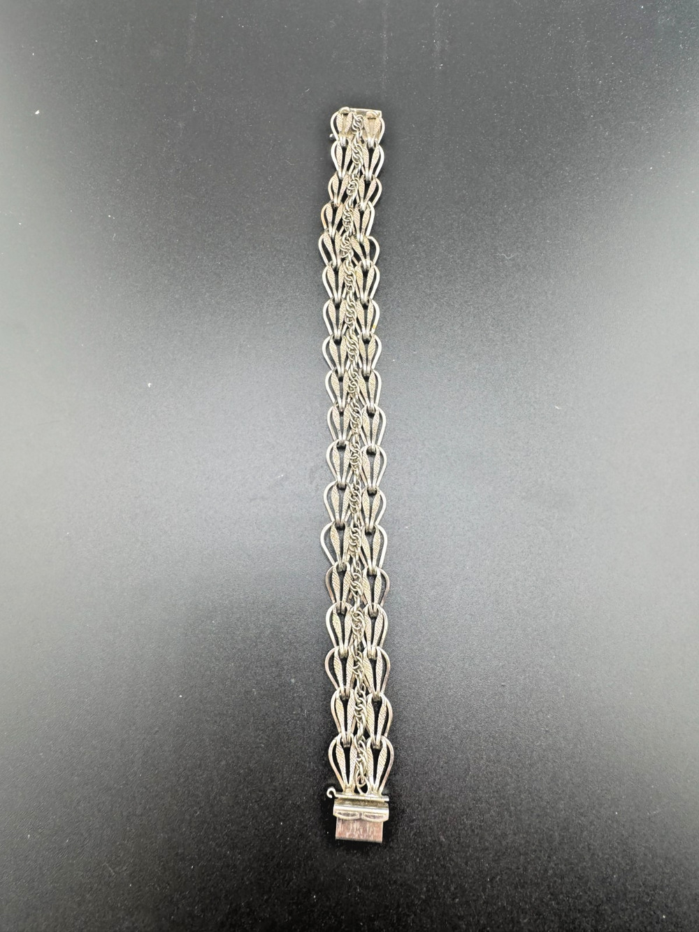 Vintage Sterling Silver GB Fancy Link Chain Bracelet 6.5"